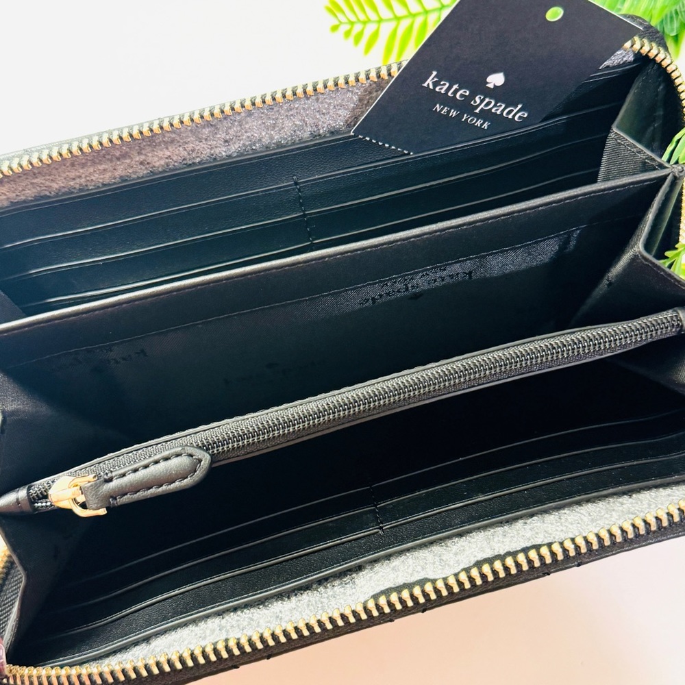 Kate Spade Quilted Black Leather Zip Around Wallet NWT - Picture 11 of 16
